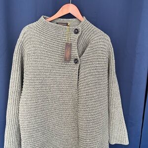 NWT Fisherman Out of Ireland Green Two Button Donegal Wool Cashmere Sweater